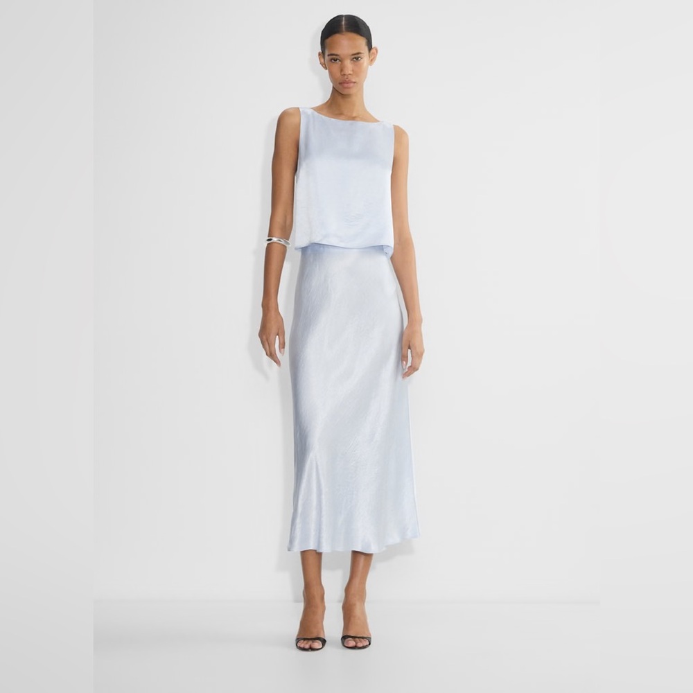 Aritzia Babaton Eames Satin Skirt with Slit in Glimmer Light Blue